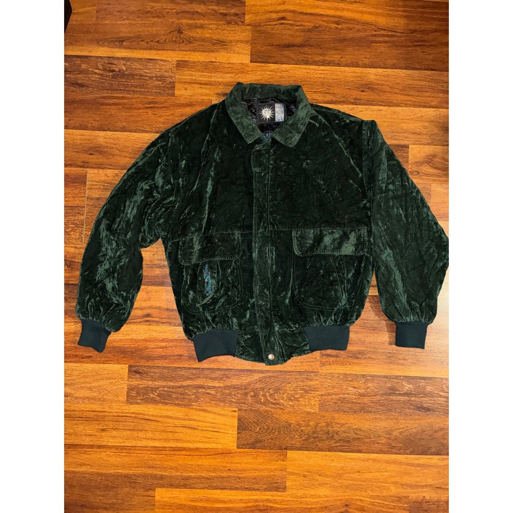 Vintage Handmade in Italy Forest Green Crushed Velvet Bomber Jacket XL